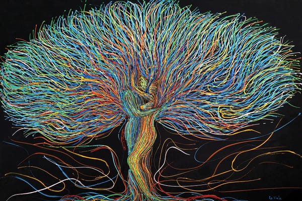 Fire & Ice: Tree Couple Hugging by Viola Painting