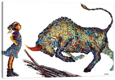 Fearless Girl And Bull Canvas Art Print - Kids Inspirational Art