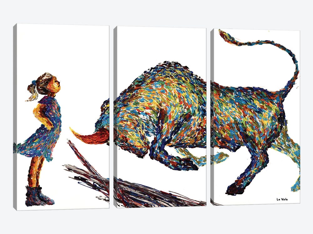 Fearless Girl And Bull by Viola Painting 3-piece Canvas Artwork