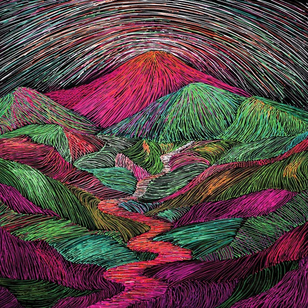 Viola Painting: Landscape Night Sky Mountains by Viola Painting