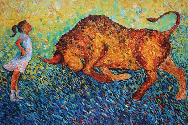 Bulls: Fearless Girl Vs Bull by Viola Painting