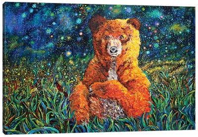 Starry Night Bear Canvas Art Print - Grizzly Bear Art