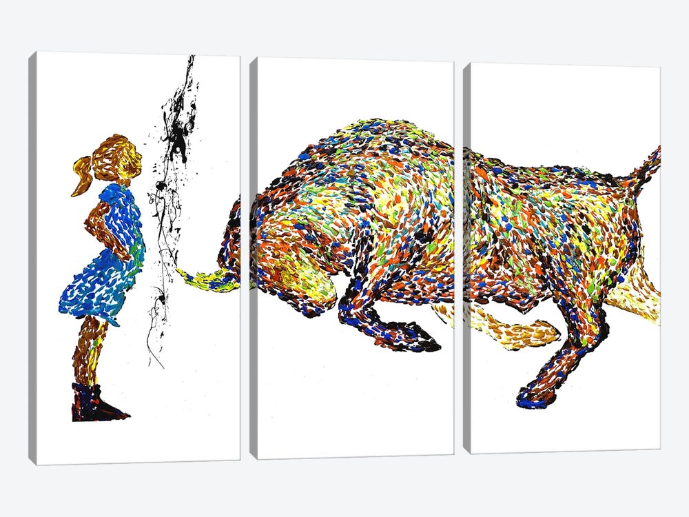 Fearless Girl Vs Bull Painting by Viola Painting 3-piece Canvas Print