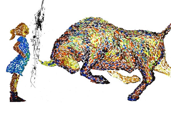 Bulls: Fearless Girl Vs Bull Painting by Viola Painting