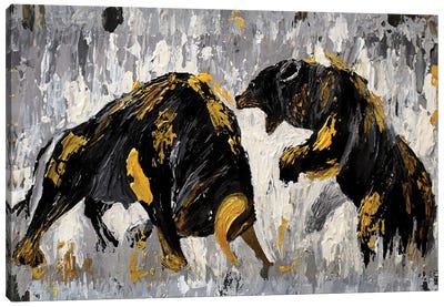 Bull vs Bear Stock Market Canvas Art Print - Best Selling Animal Art