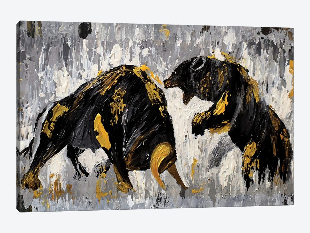 Bull vs Bear Stock Market by Viola Painting 1-piece Art Print