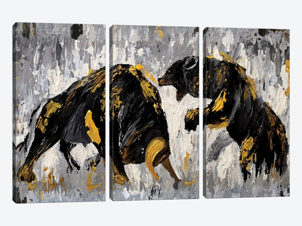 Bull vs Bear Stock Market by Viola Painting 3-piece Art Print