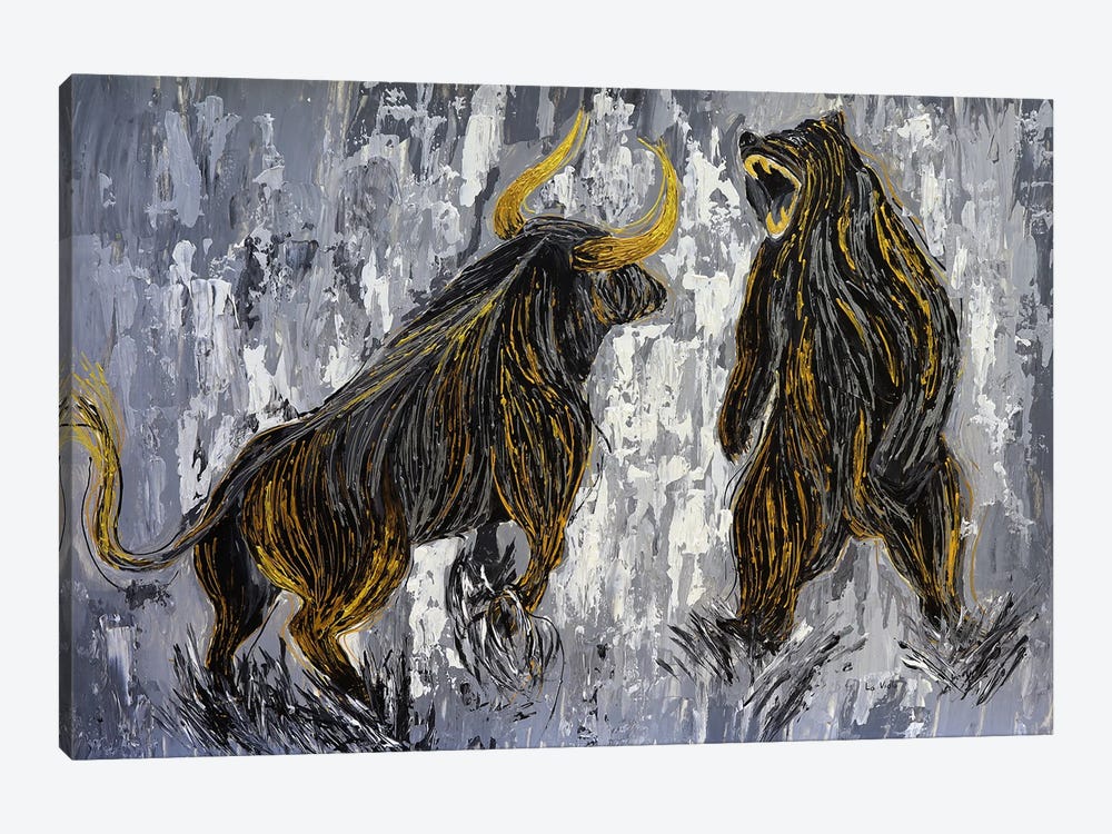Bull Vs Bear Stock Market Wall Street by Viola Painting 1-piece Canvas Print