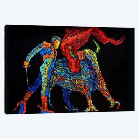 Matador Bull Fighting Canvas Print #VPA71} by Viola Painting Canvas Wall Art