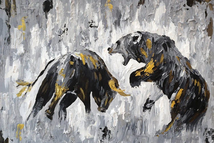 Bull vs Bear Stock Market Close Ups I by Viola Painting canvas print