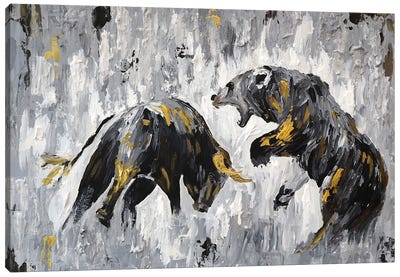 Bull vs Bear Stock Market Close Ups I Canvas Art Print - Bear Art