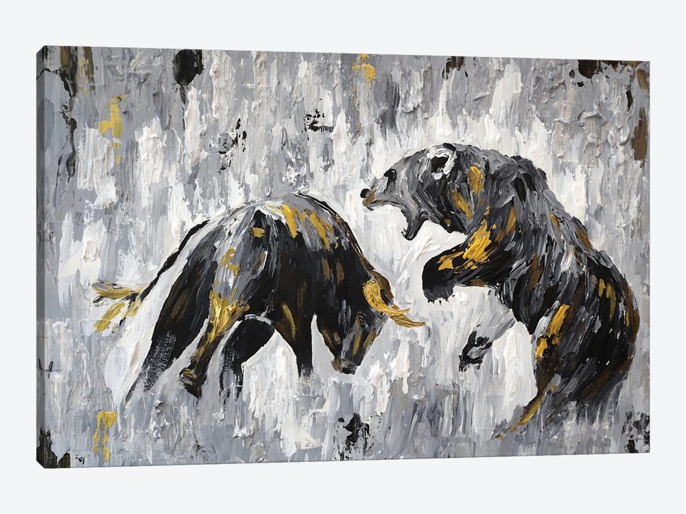 Bull vs Bear Stock Market Close Ups I by Viola Painting 1-piece Canvas Art