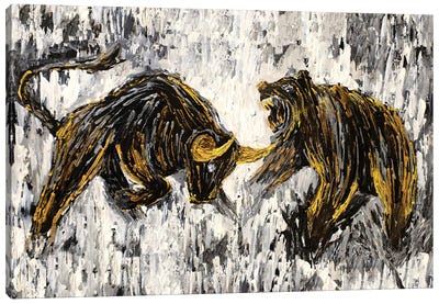 Bull vs Bear Stock Market Close Ups II Canvas Art Print - Bull Art