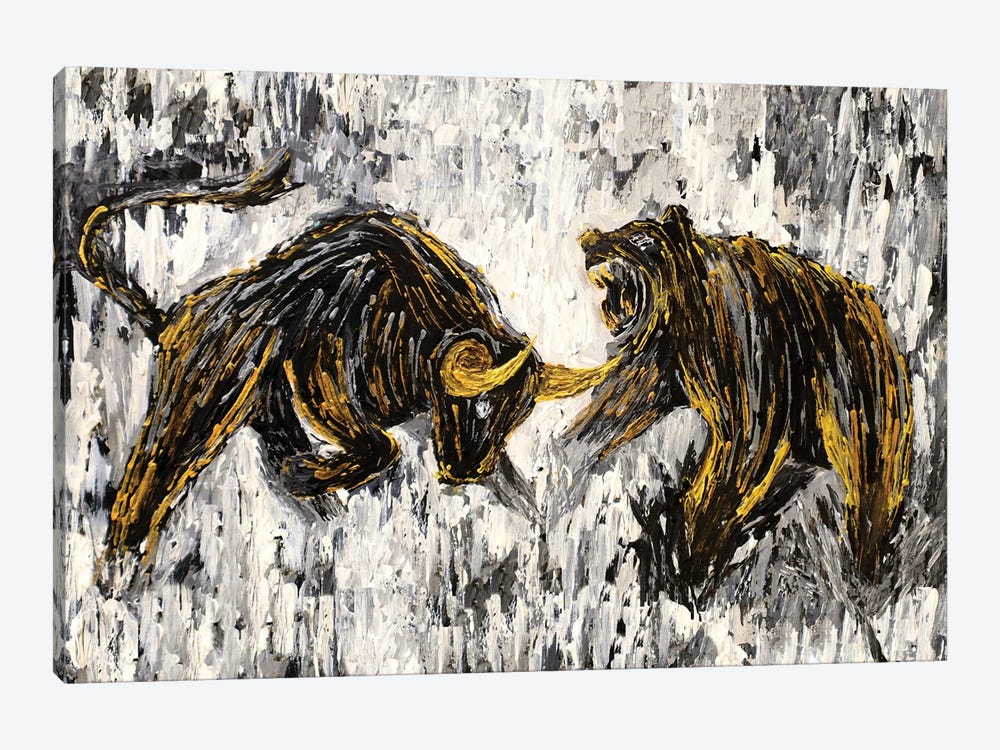 Bull vs Bear Stock Market Close Ups II by Viola Painting 1-piece Canvas Art Print