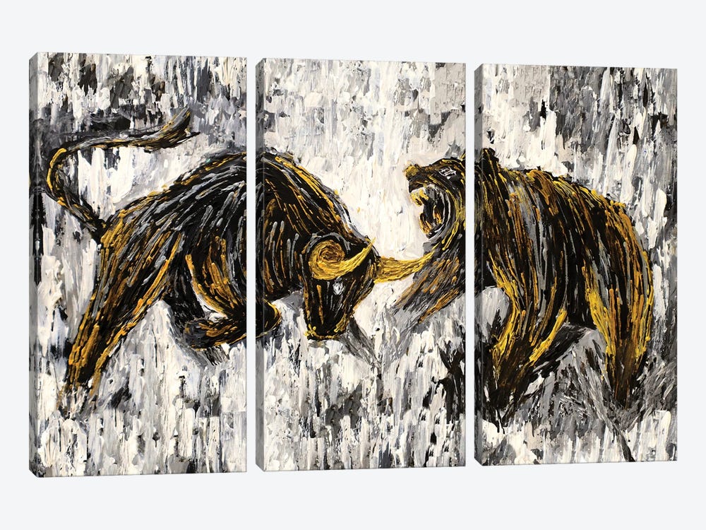 Bull vs Bear Stock Market Close Ups II by Viola Painting 3-piece Art Print