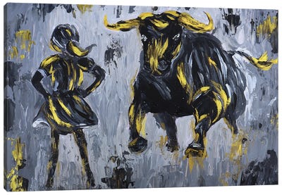 Fearless Girl Vs Bull Wall Street Canvas Art Print - Bull Art