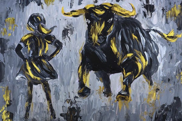 Bulls: Fearless Girl Vs Bull Wall Street II by Viola Painting