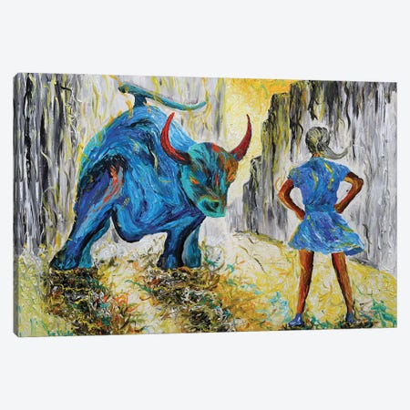 Fearless Girl Vs Bull Wall Street Canvas Print #VPA85} by Viola Painting Canvas Artwork