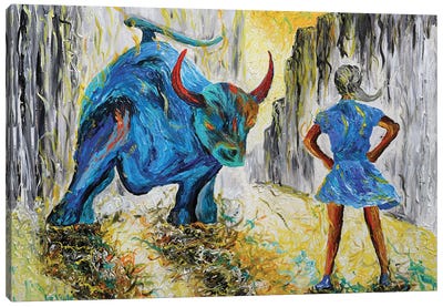 Fearless Girl Vs Bull Wall Street Canvas Art Print - Viola Painting