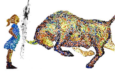 Fearless Girl Vs Bull Painting 77 by Viola Painting framed canvas print