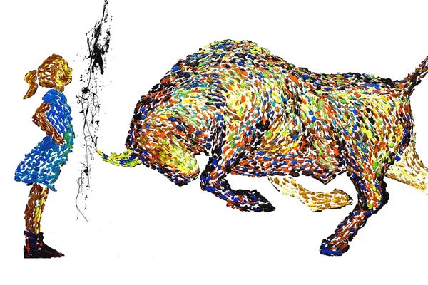 Bulls: Fearless Girl Vs Bull Painting 77 by Viola Painting