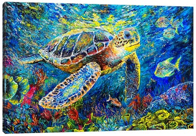Ocean Symphony Turtle's Coral Haven Canvas Art Print - Turtle Art
