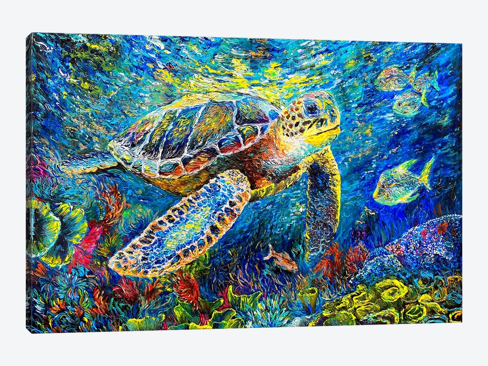 Ocean Symphony Turtle's Coral Haven by Viola Painting 1-piece Canvas Wall Art