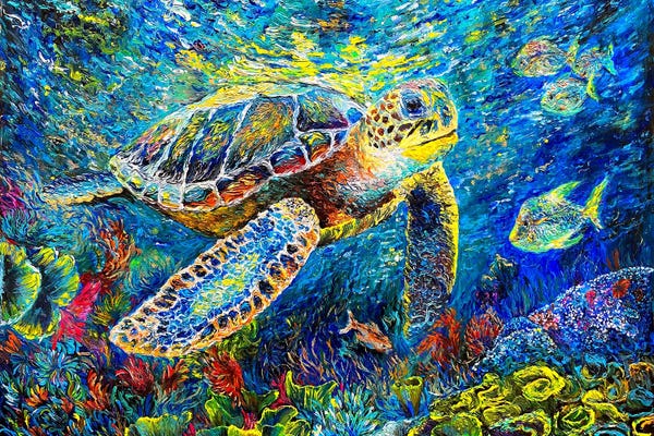Reptiles & Amphibians: Ocean Symphony Turtle's Coral Haven by Viola Painting