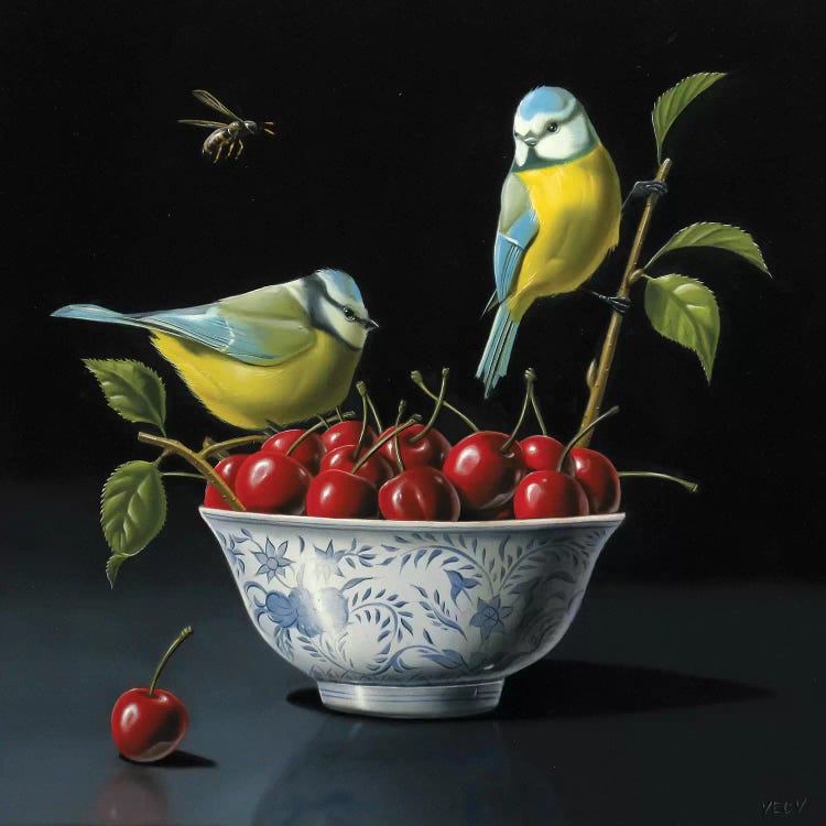 Both Tits And Cherries by Valéry Vecu Quitard wall art