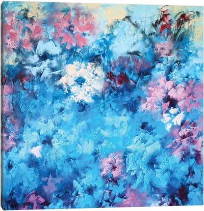 Abstract Floral Symphony Canvas Art Print - Blue Abstract Art