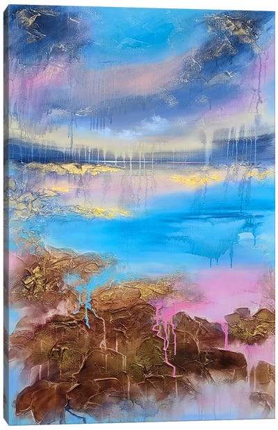 Beyond The Horizon Canvas Art Print - Gold & Pink Art