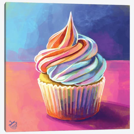 Rainbow Cupcake Canvas Print #VRB102} by Very Berry Art Print