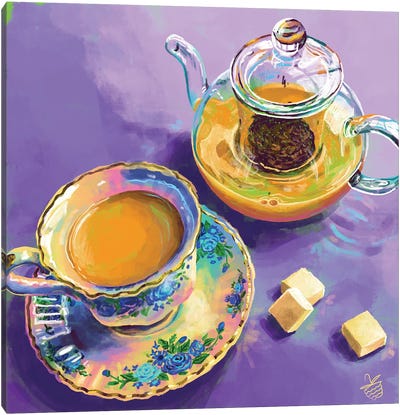 Purple Tea Party Canvas Art Print - Tea Art