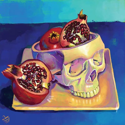 Skull And Pomegranates by Very Berry art print