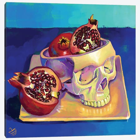 Skull And Pomegranates Canvas Print #VRB107} by Very Berry Canvas Art
