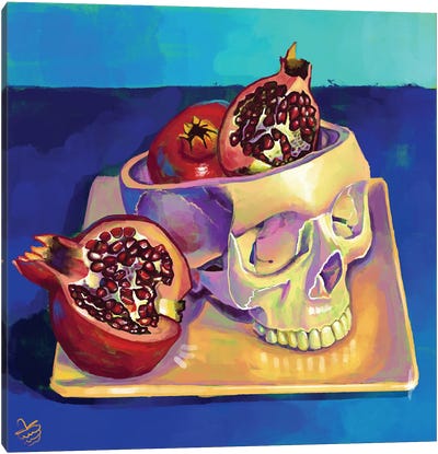 Skull And Pomegranates Canvas Art Print - Very Berry