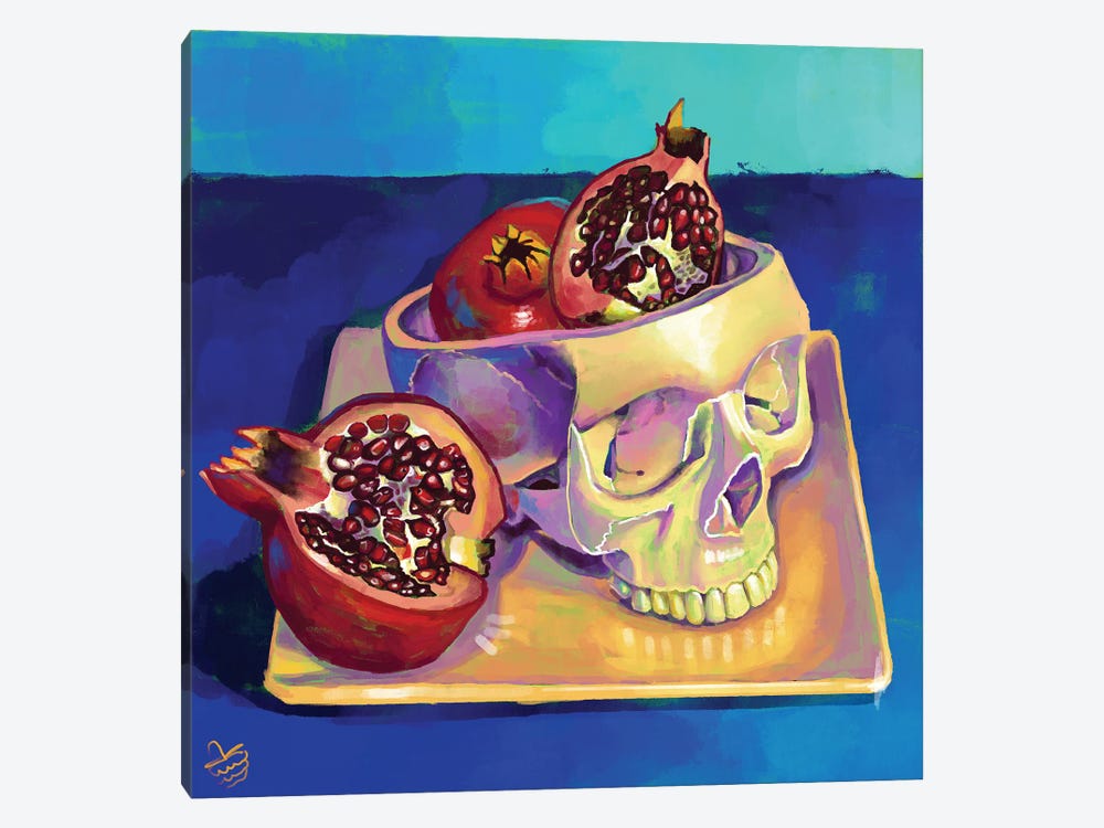 Skull And Pomegranates by Very Berry 1-piece Canvas Art Print