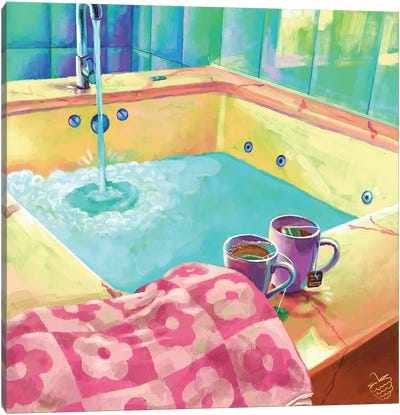 Spa Bath And Tea Canvas Art Print - Self-Care Art