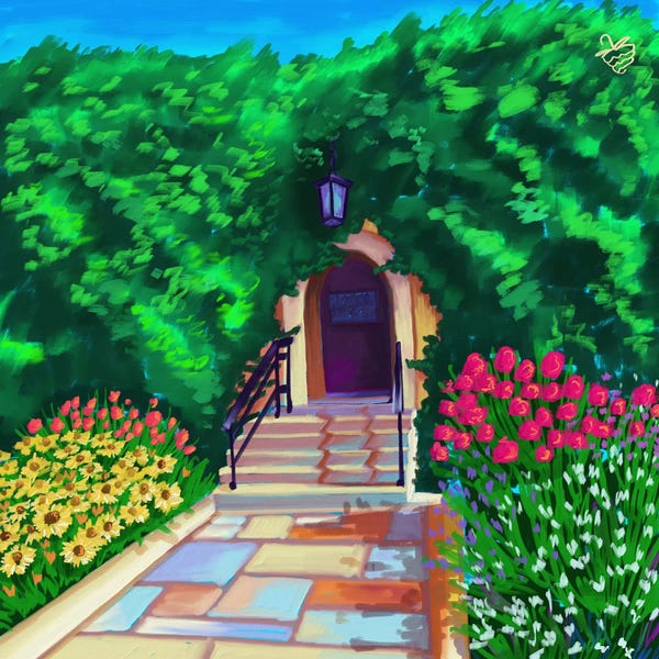 Hidden Doorway In A Fairy Blooming Garden