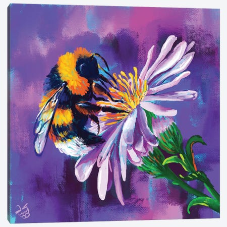 Bumblebee And Flower Canvas Print #VRB12} by Very Berry Canvas Wall Art