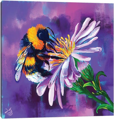 Bumblebee And Flower Canvas Art Print - Very Berry