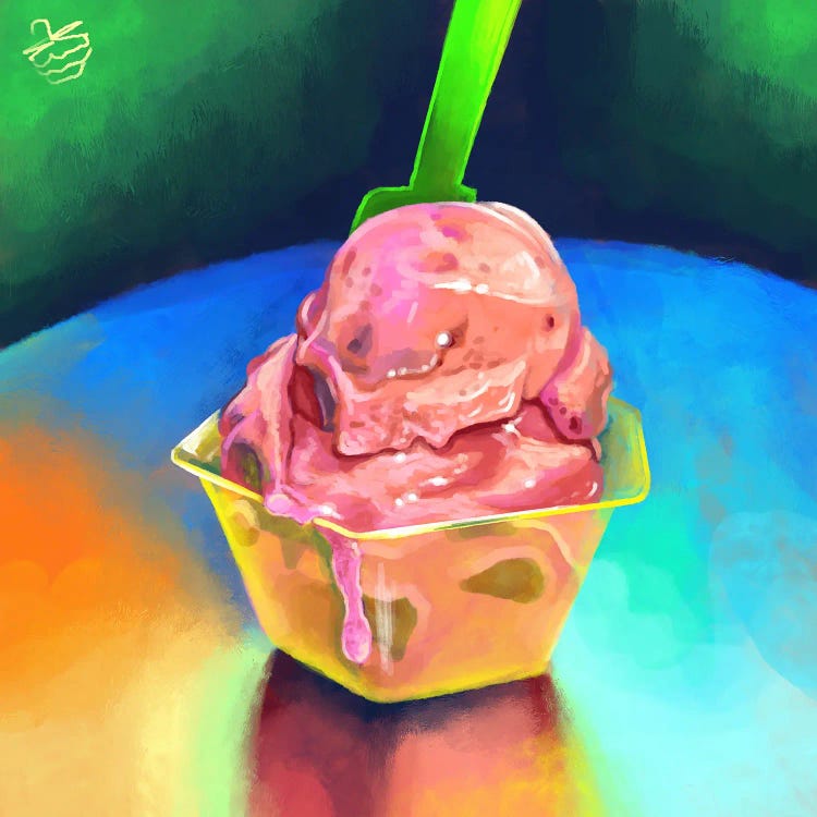 Melting Strawberry Ice Cream In A Cup