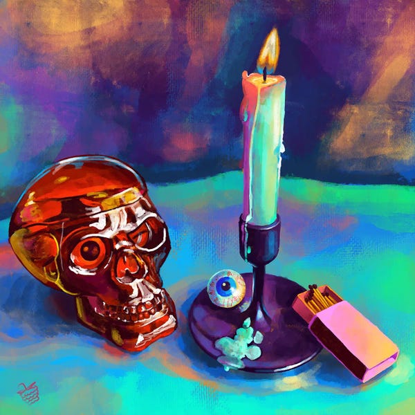 Skull, Candy And A Candle