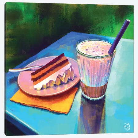Cake And Caffe Latte Freddo Canvas Print #VRB14} by Very Berry Canvas Art Print