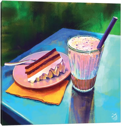 Cake And Caffe Latte Freddo Canvas Art Print - Very Berry