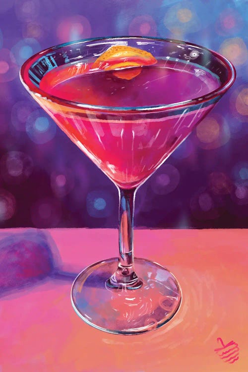 Cosmopolitan Cocktail (Pink Cocktail In A Martini Glass)