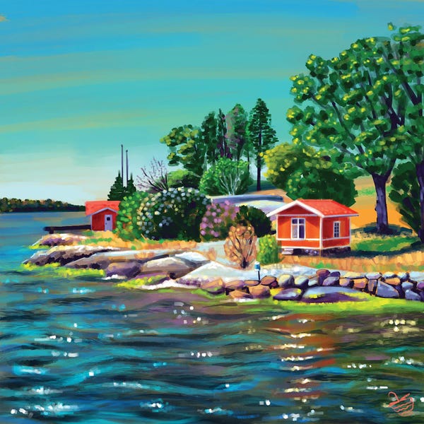 Cabins: Swedish Summer Cottage (Stockholm Red And White Wooden Cabin) by Very Berry