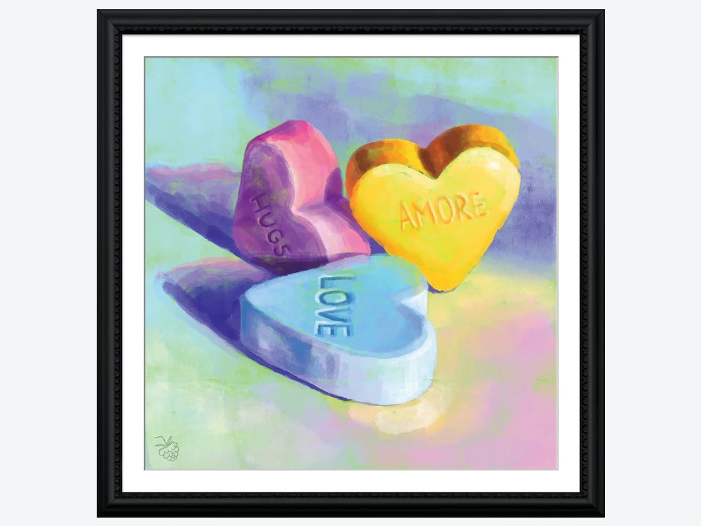 Framed Canvas Art - Candy Hearts by Very Berry ( Food & Drink > Food > Sweets & Desserts > Candies art) - 26x26 in