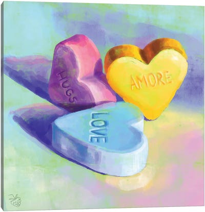 Candy Hearts Canvas Art Print - Sweets & Dessert Art