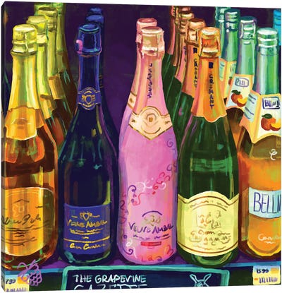 Champagne Bottles Canvas Art Print - Very Berry